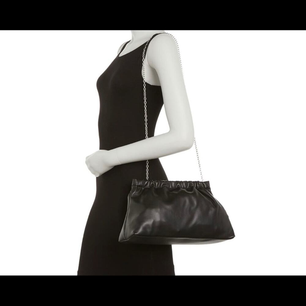 Who what wear CHARA purse chain strap Clutch Handbag Faux Black Leather Chic